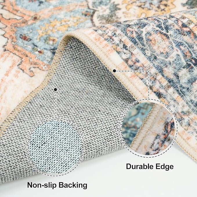 TOPRUUG 2x4 Entryway Runner Rug - Washable Non-Slip Rugs for Kitchen Hallway Soft Ultra-Thin Door Mat Indoor Entrance Stain Resistant Small Throw Carpet for Bathroom (Blue, 2X4)