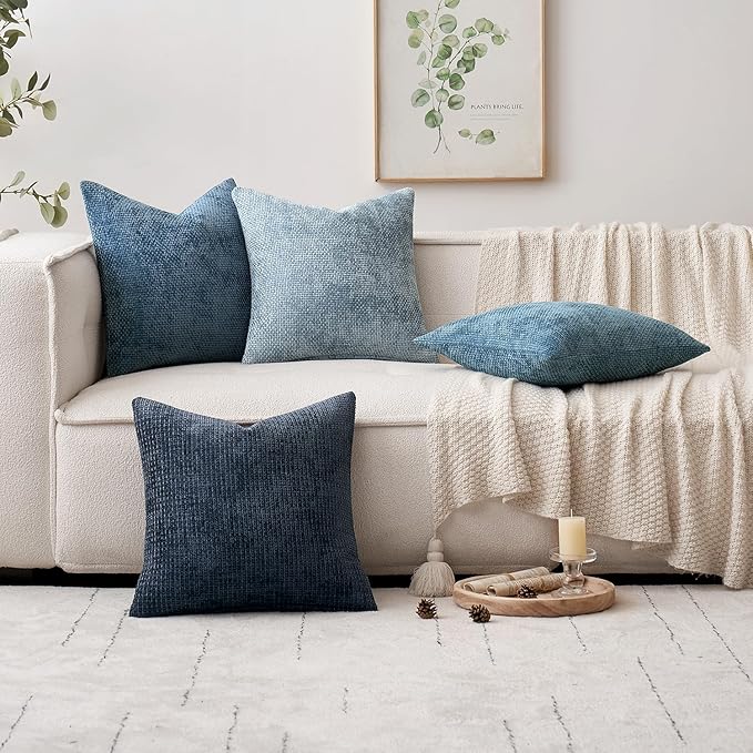 MIULEE Pack of 2 Couch Throw Pillow Covers 22x22 Inch Coastal Smoke Blue Modern Boho Accent Decorative Pillow Covers Soft Chenille Farmhouse Cushion Covers for Home Decor Bed Sofa Living Room