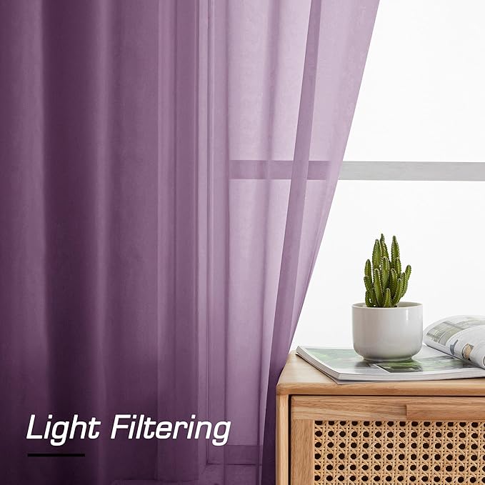 Simplebrand Plum Purple Sheer Curtains 72 Inches Long 2 Panels for Living Room, Rod Pockets Airy Window Treatments Voile Sheer Curtains Panels Lightweight for Front Back Patio Glass Door, 42" Width