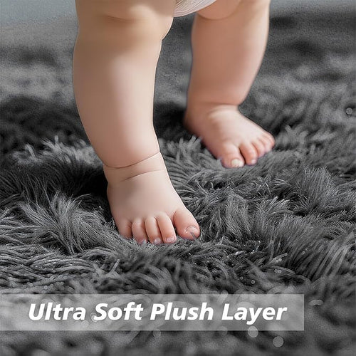 8x10 Fluffy Area Rugs for Living Room,Shag Area Rug for Bedroom,Deep Grey Soft Fuzzy Rug Non-Shedding Indoor Plush Carpet for Kids Bedroom Nursery Home Decor
