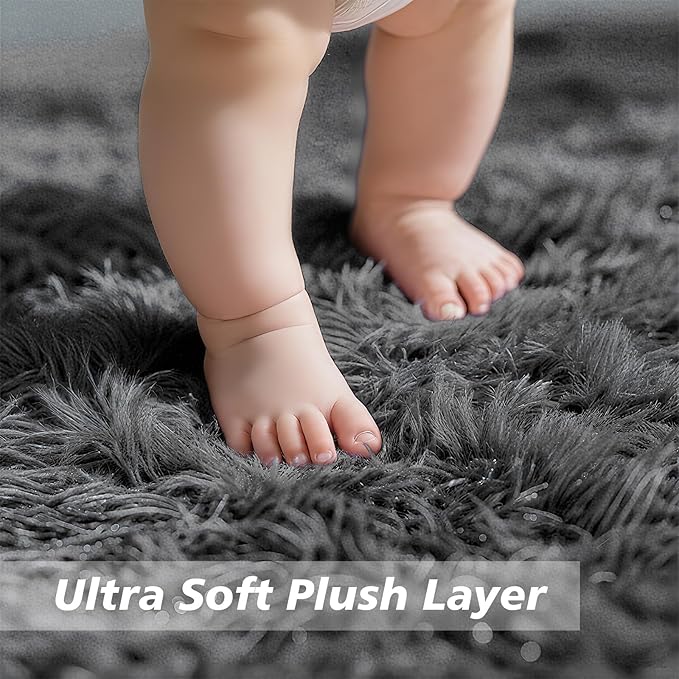 2x3 Fluffy Area Rugs for Bedroom Living Room,Small Soft Shag Fuzzy Rug Non-Shedding Indoor Plush Carpet for Kids Bedroom Nursery Dorm Home Decor,Deep Grey
