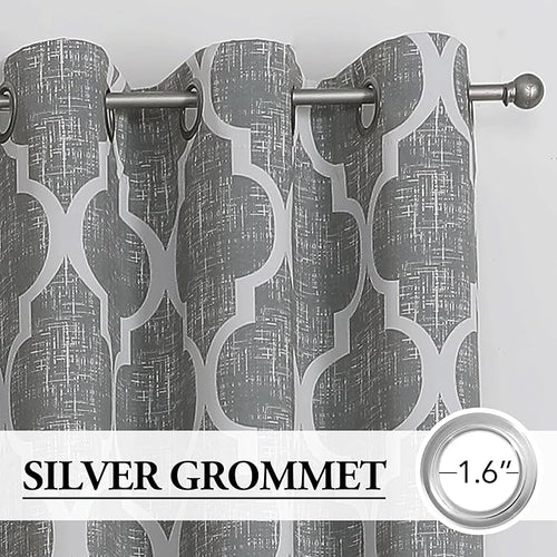 Beauoop 100% Blackout Curtains 63 Inches Long 2 Panels for Bedroom Living Room Grey Moroccan Geo Room Darkening Thermal Insulated Soundproof Grommet Top Window Treatments Drapes, 50x63 Set of 2