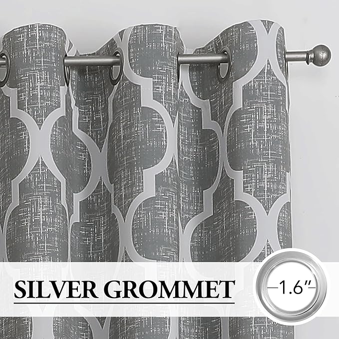Beauoop 100% Blackout Curtains 84 Inches Long for Patio Sliding Door Grey Extra Wide Moroccan Geo Room Darkening Gray Thermal Soundproof Room Divider Grommet Window Treatment Drapes,100x84 Set of 1