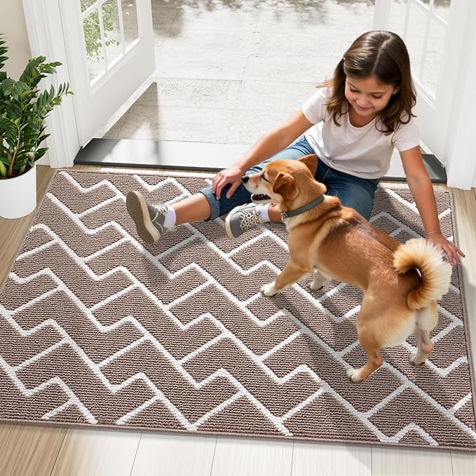 OLANLY Front Door Mat, Non-Slip Rubber Backing, Dirt Resistant and Absorbent, Washable, Easy to Clean Low-Profile Indoor Doormat for Back Door, Entryway, Inside Entrance, 40x32, Brown