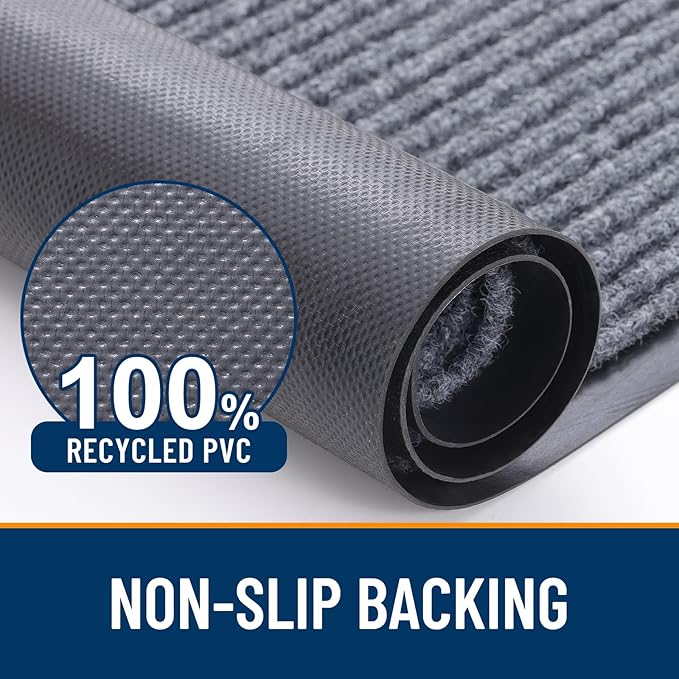 OLANLY Front Door Mat Indoor Outdoor Entrance, Waterproof Heavy Duty Doormat, Fade Resistant, Low Profile, Easy Clean Patio Porch Welcome Floor Mats for Entry, 47x30, Light Gray