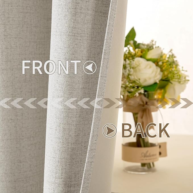 MIULEE 100% Blackout Linen Curtains for Bedroom Thermal Insulated Cobblestone Grommet Room Darkening Curtains & Drapes for Living Room Nursery 52 x 84 Inch (2 Panels)