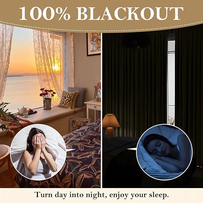 RYB HOME Blackout Curtains 108 inches Long, Thermal Insulated Natural Linen Extra Long Floor Length Curtains for Bay Window Sliding Door, 52" W x 108" L, Beige, 2 Panels Set