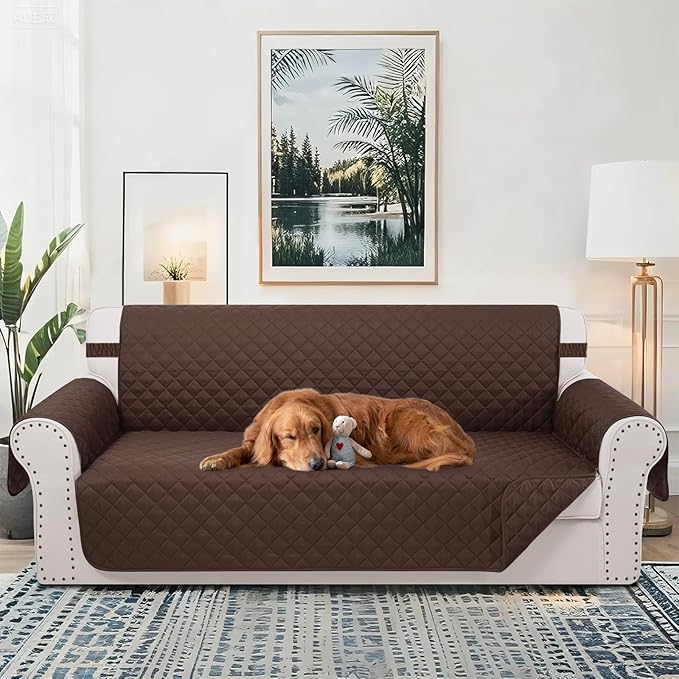 Reversible 4 Seater Sofa Cover 91 Inch Large Couch Cover Furniture Protector(Sofa XX-Large,Chocolate/Chocolate)
