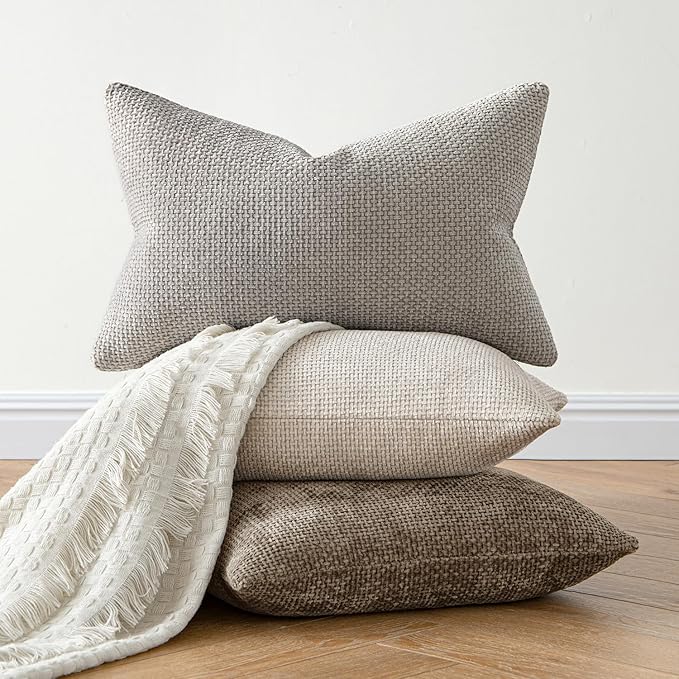 MIULEE Pack of 2 Couch Throw Pillow Covers 20x20 Inch Neutral Khaki Modern Boho Accent Decorative Pillow Covers Soft Chenille Farmhouse Cushion Covers for Home Decor Bed Sofa Living Room