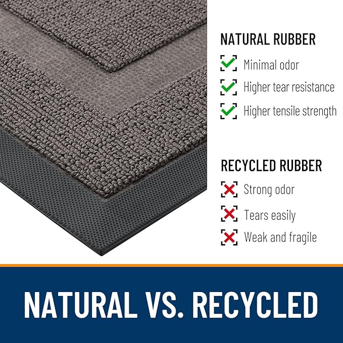 OLANLY Front Door Mat Indoor Outdoor Entrance, Waterproof All-Season, All-Weather Doormat, Sturdy Natural Rubber, Low Profile, Easy Clean Patio Porch Entryway Mat, 59x23, Taupe
