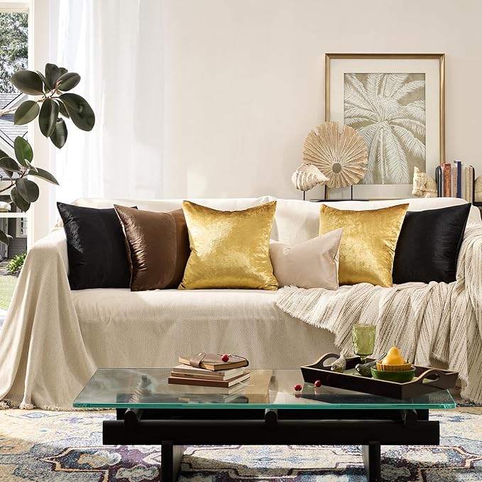GIGIZAZA Gold Velvet Pillow Covers 26x26, Pack of 2 Throw Pillows Square Covers Modern Decorative Big Pillows Cases for Living Room Couch Vintage Cushion Covers