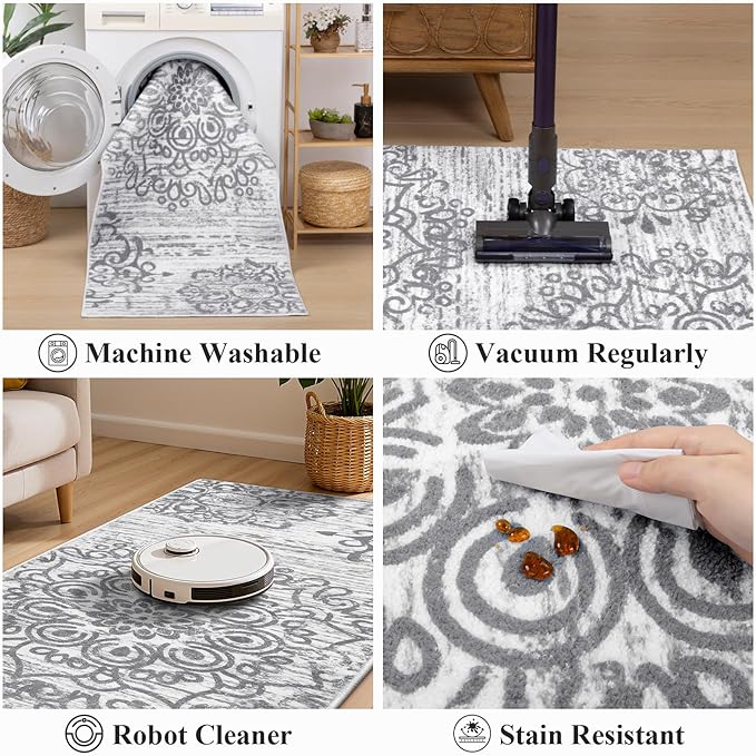 HEBE Hallway Runner Rug 3'x12' Washable Vintage Distressed Area Rugs Non Slip Laundry Rug Runner Boho Floor Carpet Runners for Hallways Entryway Laundry Room Kitchen Bathroom