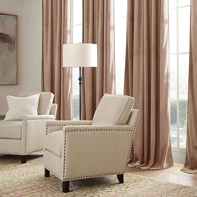 RYB HOME Blush Velvet Curtains 72 inches with Hook Belt, Soft Fabric Room Darkening Thermal Insulated Luxurious Home Decor Curtains for Living Room Bedroom, W 52" x L 72", 2 Panels Set