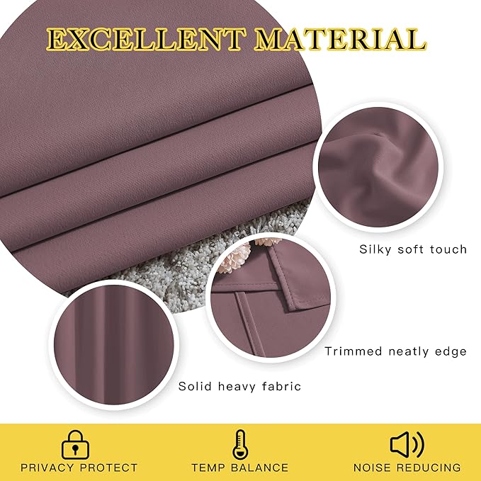 NICETOWN Living Room Blackout Curtains 120 inches Long - Sound Reducing Thermal Insulated Solid Grommet Window Drapes Light & Heat Blocking for Bedroom, Dry Rose, Set of 2, W52 x L120