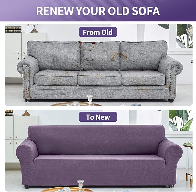Joccun Stretch Loveseat Couch Cover Slipcover, 1-Piece Sofa Cover for 2 Cushion Couch Spandex Jacquard Washable Furniture Protector Cover for Living Room,Kids,Pets（Loveseat,Grapeade）
