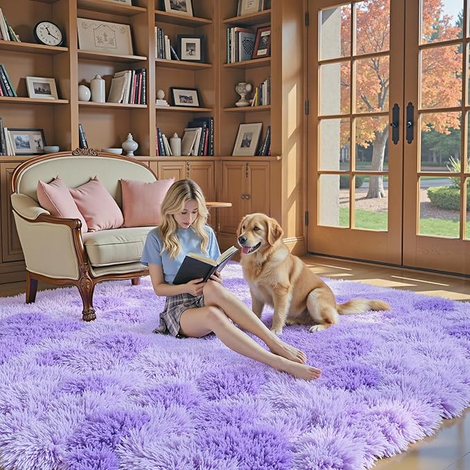 Rugs for Living Room 8x10, Alfombras para Salas Fluffy Shag Large Fuzzy Plush Soft Area Rug, Shaggy Carpets for Bedroom, Kids Boys Girls Home Decor Aesthetic(8 x 10, Purple Starry)