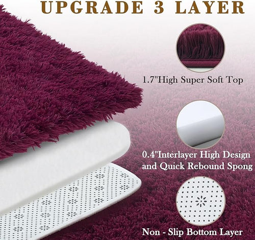 Area Rugs 9x12 Living Room, Shaggy Carpet Soft Plush Furry Bedside Rug Large Area Rugs for Bedroom Kids Girls Boys Home Decor Anti Slip(9 x 12, Burgundy)