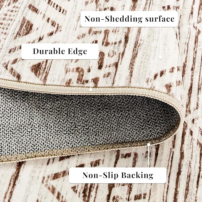 3x4 Washable Entryway Area Rug: Moroccan Small Runner Rug for Hallway Soft Modern Non Slip Door Mat with Rubber Backing Low Pile Thin Floor Carpet for Kitchen Bathroom Bedroom Indoor 3x4 Beige