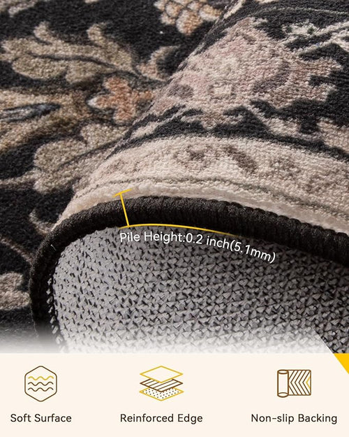Area Rugs 3'x10' Runner Rug Non Slip Washable for Kitchen Hallway Bedroom Beside Laundry Room Bathroom Rug, Floor Carpet, Black Brown Neutral Dark Tan