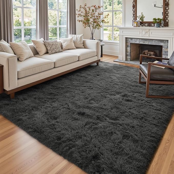6x9 Ft Large Shag Rugs for Living Room Decor, Ultra Soft Fluffy Furry Area Rugs for Bedroom Indoor Floor, Aesthetic Carpet for Kids Home (Grey)