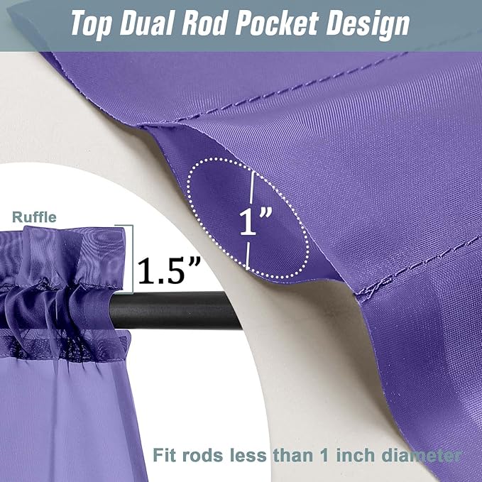 Purple Window Sheer Curtains 45 Inches Length, Voile Short Curtains for Living Room Bedroom, Modern Soft Window Drapes 2 Panels Set, Top Dual Rod Pocket Design, 2x42Wx45L Inches