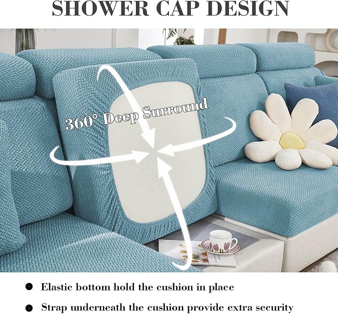 Sofa Covers Couch Covers for Sofa Pet Friendly Couch Cushion Covers Universal Sofa Covers Washable Stretch Slipcovers for Sectional Sofa (Texture Sea Blue,Back Cover L)