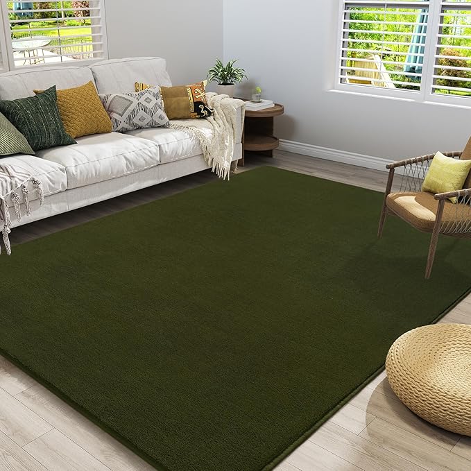 Amearea Modern Area Rugs for Bedroom Living Room, 4x6 Feet Olive Green Thickened Memory Foam Rug, Fluffy Indoor Washable Rugs Non Slip Minimalist Carpet for Kids Boys Girls Dorm Nursery Room Decor