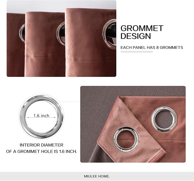 MIULEE Elegant Velvet Curtains Dusty Rose Pink Grommet Curtains Thermal Insulated Soundproof Room Darkening Blackout Curtains/Drapes for Girls & Ladys Living Room/Bedroom Decor 52 x 72 Inch 2 Panels
