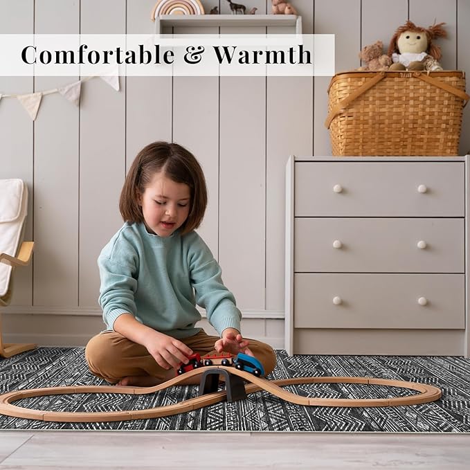 3x18 Washable Kitchen Runner Rug: Modern Moroccan Runners for Hallway Soft Non Slip Rugs with Rubber Backing Low Pile Thin Waterproof Floor Carpet for Entryway Bedroom Bathroom Indoor 3x18 Black