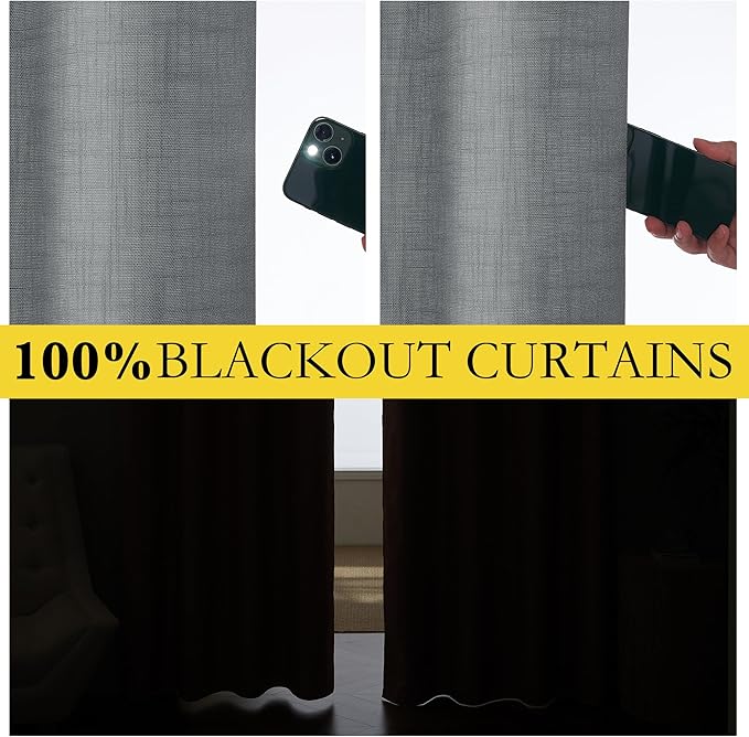 NICETOWN 100% Absolutely Blackout Linen Curtains with Thermal Insulated White Liner, 62" Wide, 2 Panels, 84" Long Drapes, Grommet Retro Dove Grey Linen Curtains Vertical Drapes Privacy for Bedroom