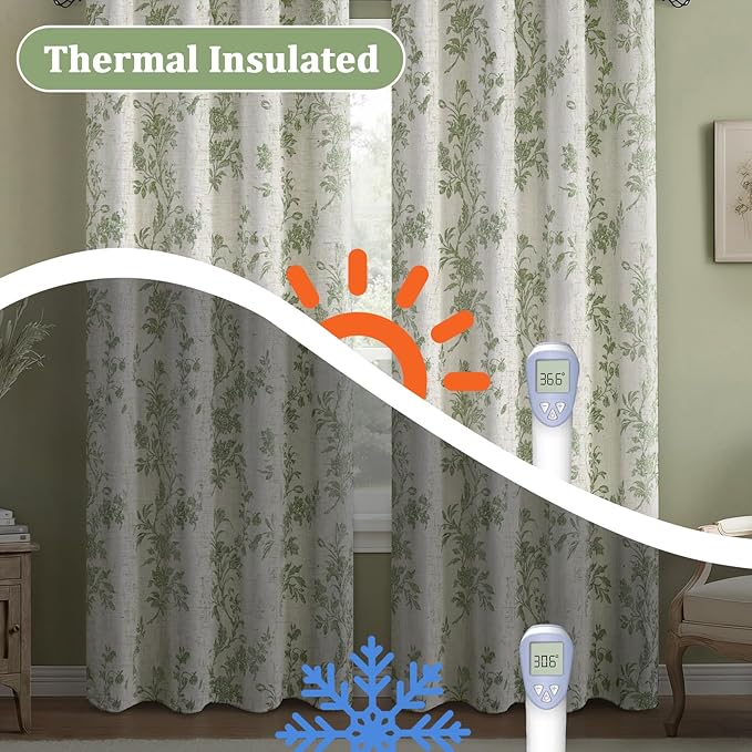 Floral Blackout Curtains Sage Green Printed Curtains Floral Blackout Curtains Farmhouse Boho Cottagecore Spring Curtains for Bedroom Modern Living Room