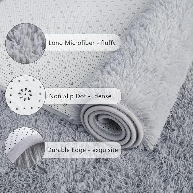 Chicrug Soft Runner Rugs for Bedroom Living Room Plush Fluffy Rug 2x5 Feet, Shag Furry Area Rug Carpet Non Shedding for Nursery Children Kids Girls Room Home Decorative, Grey