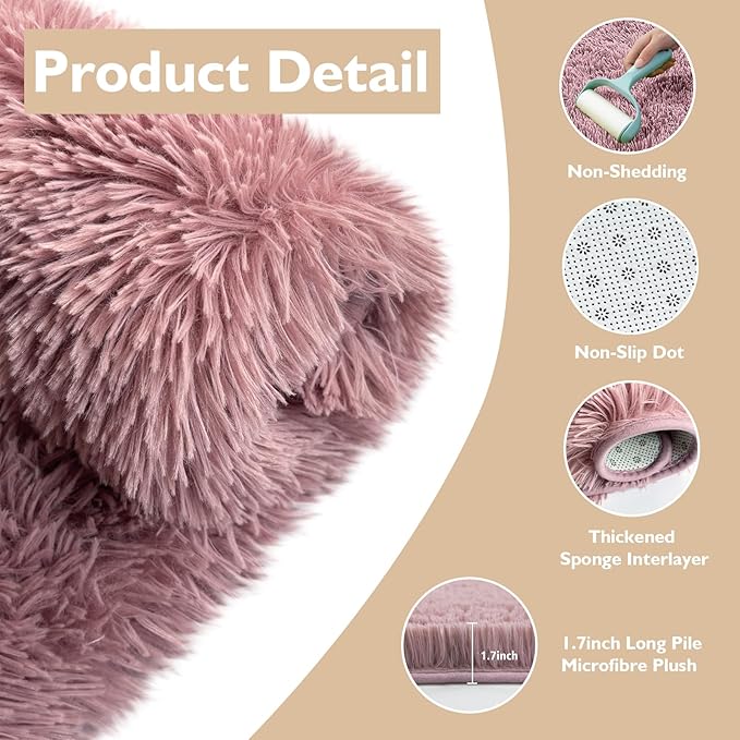 yulidayang Fluffy Round Area Rugs for Bedroom,Blush 4'X4'Shag Circle Area Rugs for Living Room,Non Slip Fuzzy Plush Rug for Kids Room Boys Girls Room and Dorm