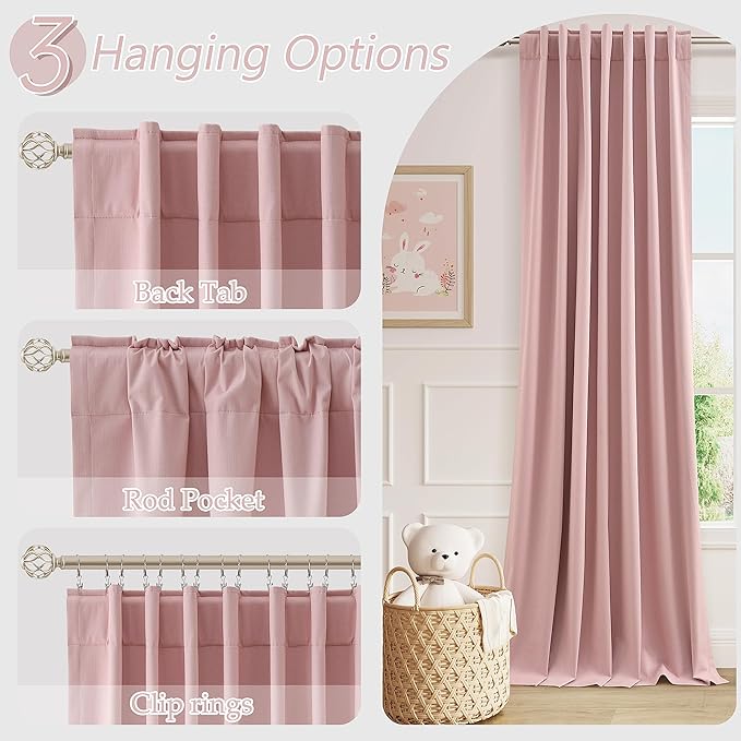 Guken 100% Blackout Curtains 80 Inch Length 2 Panels Set for Gilrs Bedroom Back Tab Thermal Insulated Black Out Linen Drapes Room Darkening Window Curtains 80 Inches Long,Pink