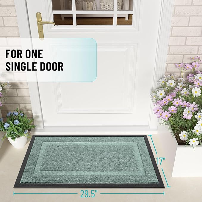 OLANLY Front Door Mat Indoor Outdoor Entrance, Waterproof All-Season, All-Weather Doormat, Sturdy Natural Rubber, Low Profile, Easy Clean Patio Porch Entryway Mat, 33x21, Grayish Green