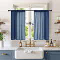 BGment Navy Blue Small Linen Curtains 36 Inch Length for Kitchen Window, Semi Sheer Drapes Lightweight for Bathroom Cafe Decor with Rod Pocket, 2 Panels Set, 30 Inch Wide