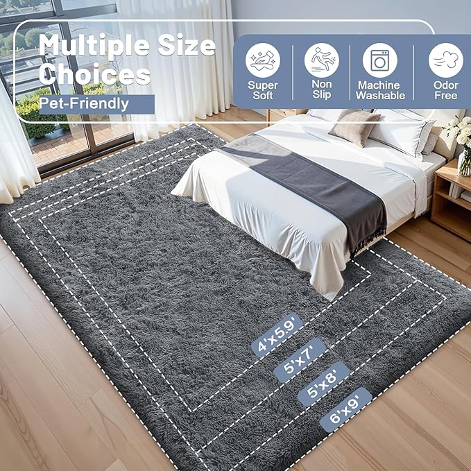 OLANLY 3x9 Machine Washable Runner Rugs for Hallway, Soft Fluffy Shaggy Bedside Rugs for Bedroom, Living Room, Indoor Floor Carpet for Kids Girls and Boys, Nursery Rooms, Home Decor Aesthetic, Grey