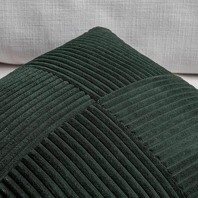 Fancy Homi 2 Packs Dark Green Lumbar Decorative Throw Pillow Covers 16x26 Inch for Living Room Couch Bed, Rustic Farmhouse Boho Home Decor, Soft Striped Corduroy Rectangle Accent Cushion Case 65x40 cm