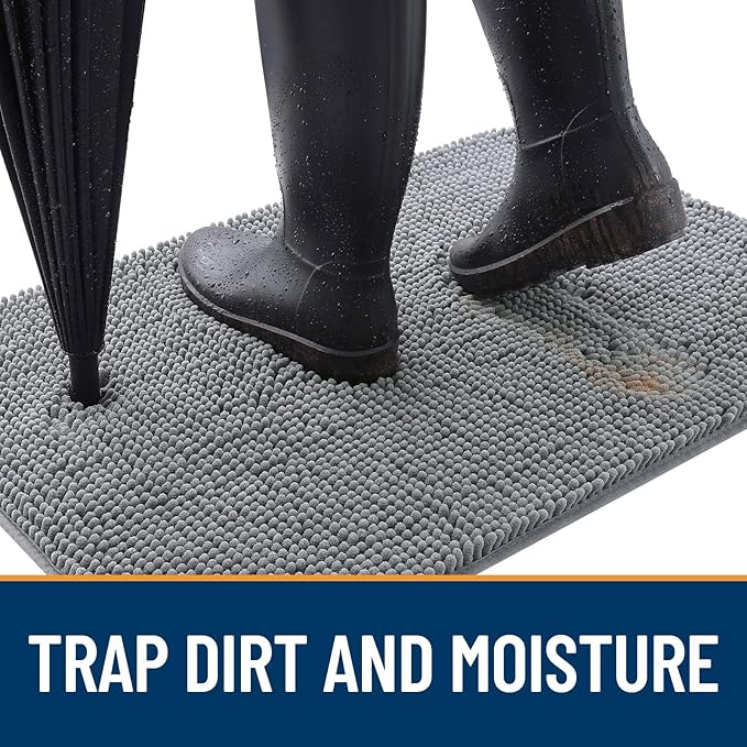 OLANLY Dog Door Mat for Muddy Paws 36x24, Absorbs Moisture and Dirt, Absorbent Non-Slip Washable Doormat, Quick Dry Chenille Mud Mat for Dogs, Entry Indoor Entryway Carpet for Inside Floor, Grey