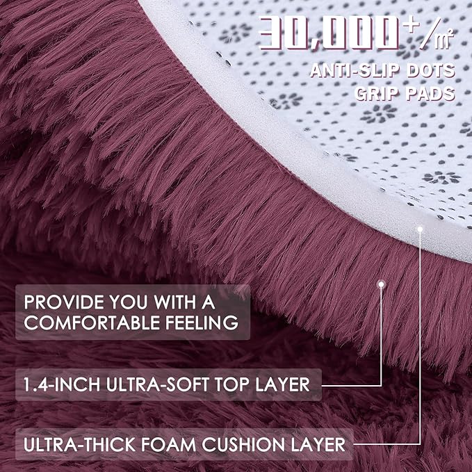 OLANLY Area Rugs for Living Room Bedroom, Machine Washable 4x5.9 ft Soft Fluffy Shaggy Bedside Rug, Indoor Floor Carpet for Kids Girls and Boys, Dorms, Nursery Rooms, Home Decor Aesthetic, Burgundy
