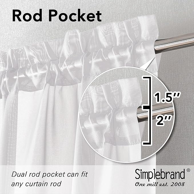 Simplebrand Sheer White Curtains 108 Inches Long, Extra Long Rod Pocket Solid Color Window Sheer Curtain Panels, Elegant Curtains & Drapes for Living Room, Bedroom 2 Panels (White, 59" W x 108" L)
