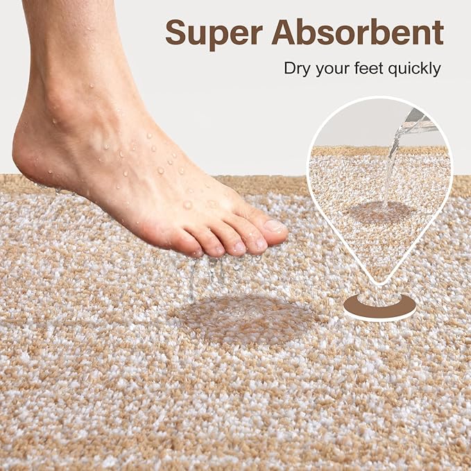 36x24 Large Bathroom Rugs Washable Non Slip, Beige Bath Mat for Bathroom Floor Tub, Soft Absorbent Quick Dry Mats for Shower, Bathtub,Home Decor