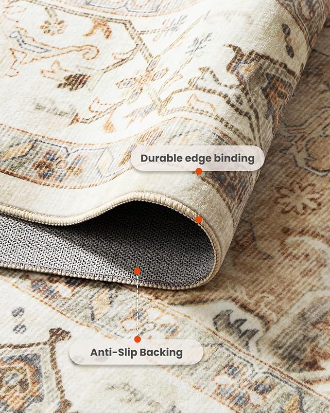 AMADA HOMEFURNISHING 2x5 Washable Runner Rug, Low-Profile Kitchen Rugs with Non-Slip Backing & Durable Edge Binding, Vintage Entryway Runner Rug for Bedroom & Hallway