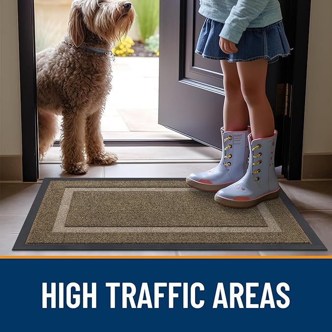 OLANLY Front Door Mat Indoor Outdoor Entrance, Waterproof All-Season, All-Weather Doormat, Sturdy Natural Rubber, Fade Resistant, Low Profile, Easy Clean Patio Porch Entryway Mat, 47x17, Brown