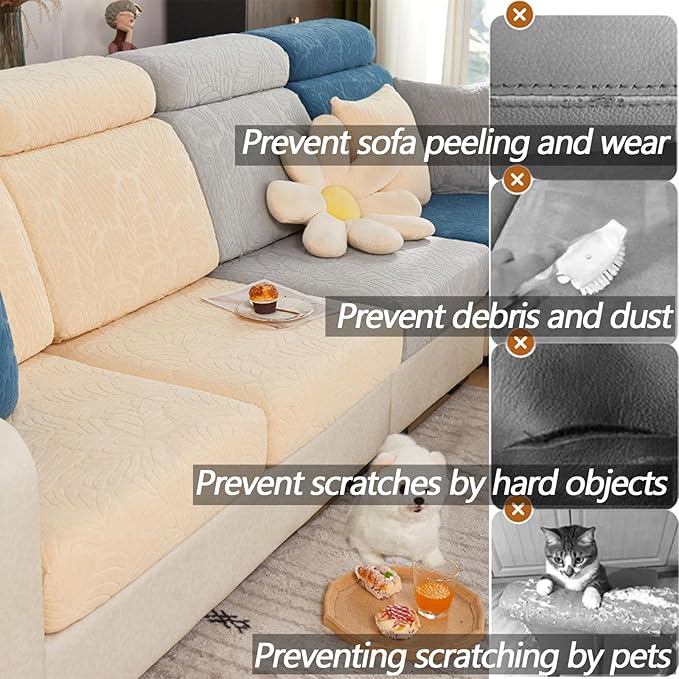 Soothing Home Sofa Covers, Sofa Hero Covers, Wear-Resistant Universal Couch Covers Washable Stretch Sectional Couch Cushion Covers (White,Back Cover M)