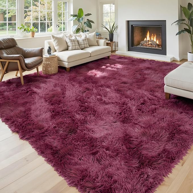 Rugs for Living Room 6x9, Alfombras para Salas Shag Large Plush Soft Area Rug, Shaggy Carpets for Bedroom, Kids Boys Girls Home Decor Aesthetic(Burgundy, 6 x 9)