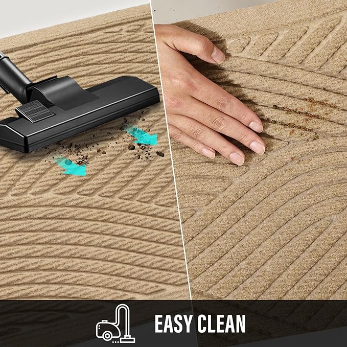 HIYARD Sturdy Front Door Mat, Absorbent Muddy Dirt Resist Welcome Door Mats Outdoor Indoor, Stain and Fade Resistant, Non-Slip Backing Entry Mat Low Profile Doormat for Entryway, 47×32, Beige