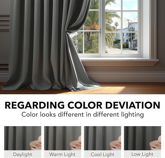 Deconovo Blackout Curtains, Thermal Insulated, W42 x L45 2 Panels, Back Tab, Machine Washable, Room-Darkening Drapes for Bedroom/Living Room Light Grey