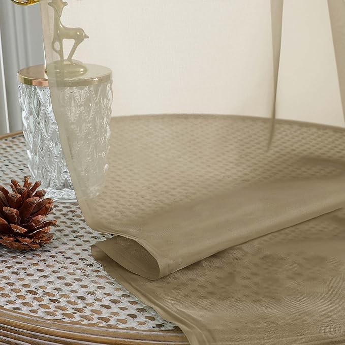 OWENIE Taupe Sheer Curtain 90 Inches Long 2 Panels Set, Solid Filmy Drapes for Living Room Bedroom, Elegant Window Voile Sheer Curtain Panels Drapes, 2 Pcs, Each 59" Wx90 L Inch