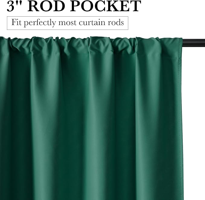 RYB HOME 100% Blackout Short Curtains for Small Window, Thermal Insulated Total Room Darkening Noise Reducing Curtains for Kitchen Bathroom Basement, 42 inches Wide by 45 inches Long, Dark Green